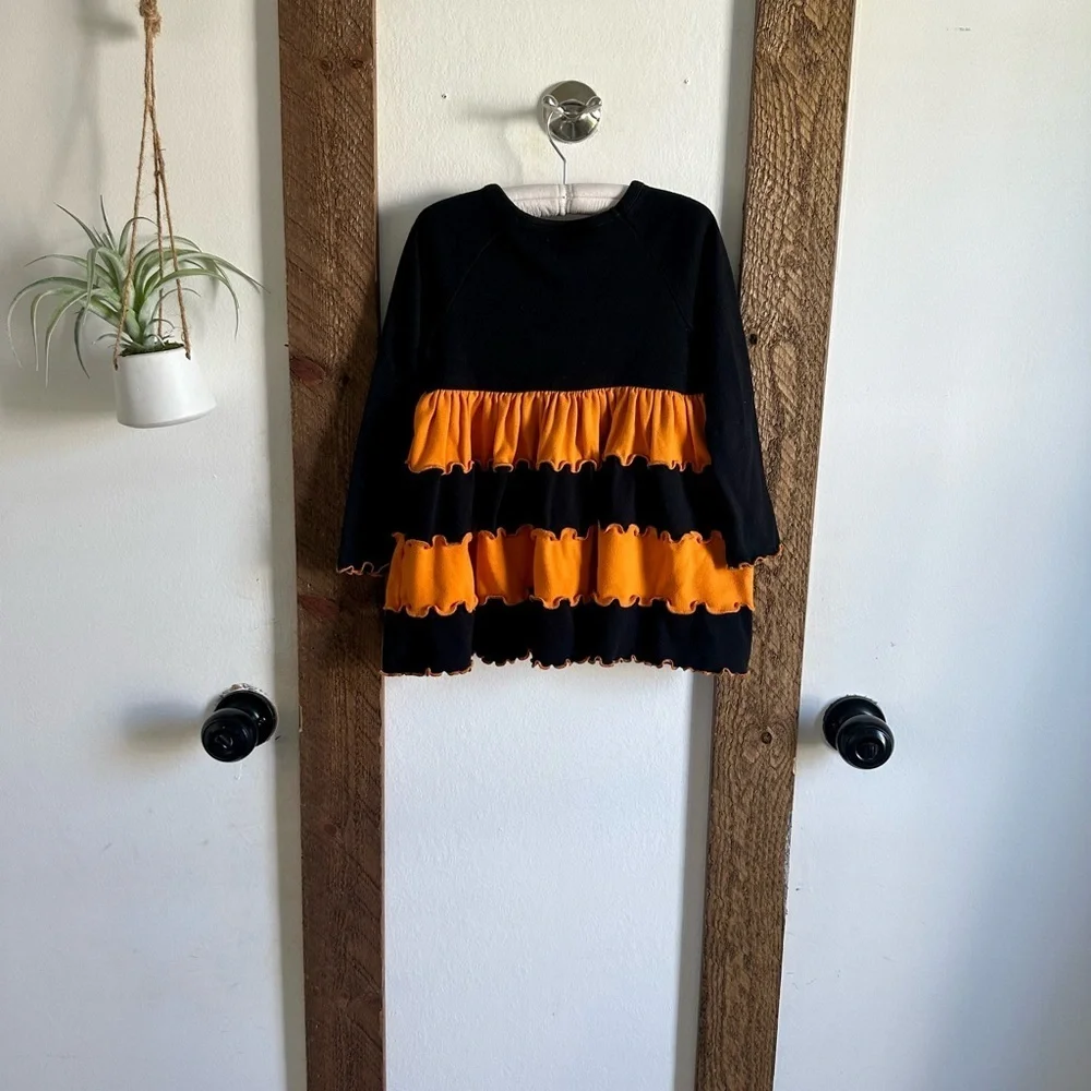 Bonnie Jean Girls Halloween Cat Orange Black Edge Knit Dress Size 6 So cute!